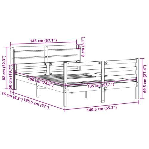 Okvir za krevet s uzglavljem 135 x 190 cm od masivne borovine - Smeđa 135 x 190 cm Cijena