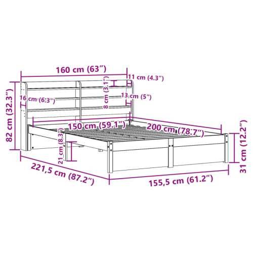 Okvir za krevet s uzglavljem 150 x 200 cm borovina - Smeđa 150 x 200 cm Cijena