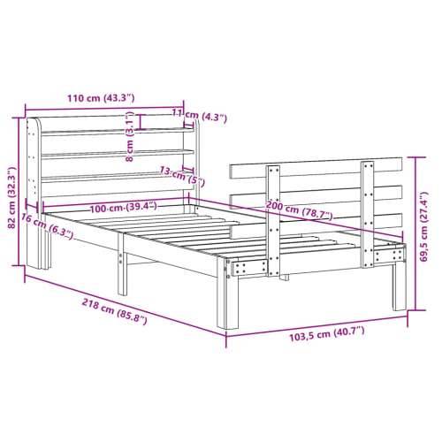 Okvir kreveta s uzglavljem 100 x 200 cm od masivne borovine - Smeđa 100 x 200 cm Cijena