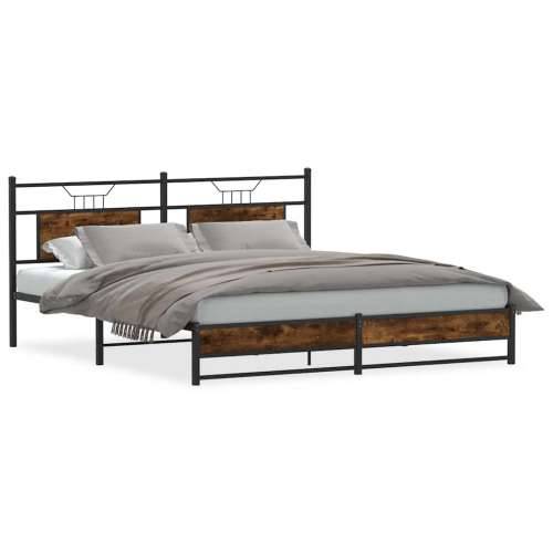 Metalni okvir kreveta bez madraca boja hrasta 183x213 cm - Dimljeni hrast 183 x 213 cm s uzglavljem i dvostrukim niskim podnožje Cijena