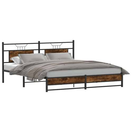 Metalni okvir kreveta bez madraca boja hrasta 183x213 cm - Dimljeni hrast 183 x 213 cm s uzglavljem i dvostrukim niskim podnožje Cijena