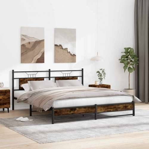 Metalni okvir kreveta bez madraca boja hrasta 183x213 cm - Dimljeni hrast 183 x 213 cm s uzglavljem i dvostrukim niskim podnožje Cijena