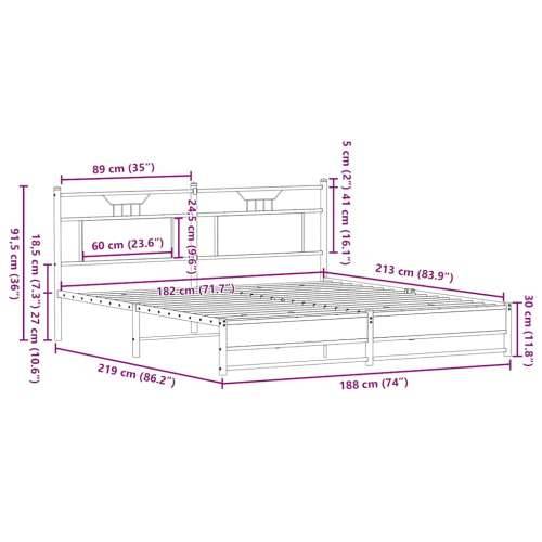 Metalni okvir kreveta bez madraca boja hrasta 183x213 cm - Dimljeni hrast 183 x 213 cm s uzglavljem i dvostrukim niskim podnožje Cijena
