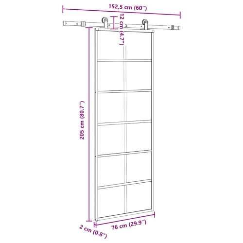 Klizna vrata s priborom 76 x 205 cm od ESG stakla i aluminija - 76 x 205 cm (152.5 cm) 1 Rešetke 6 x 2 Cijena