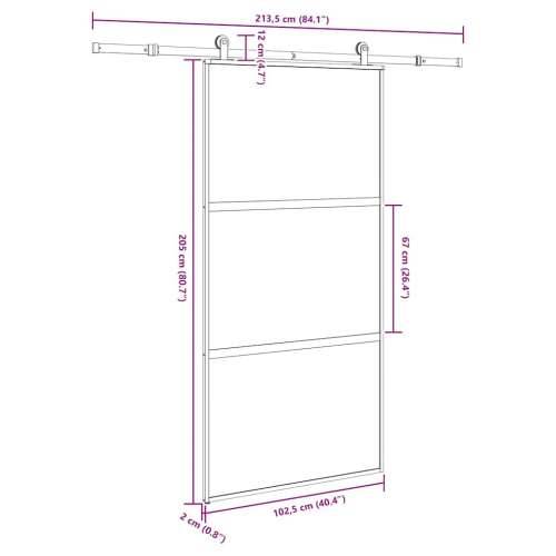 Klizna vrata s priborom 102,5x205 cm kaljeno staklo i aluminij - 102.5 x 205 cm (213.5 cm) 1 2 vodoravne šipke matt Cijena