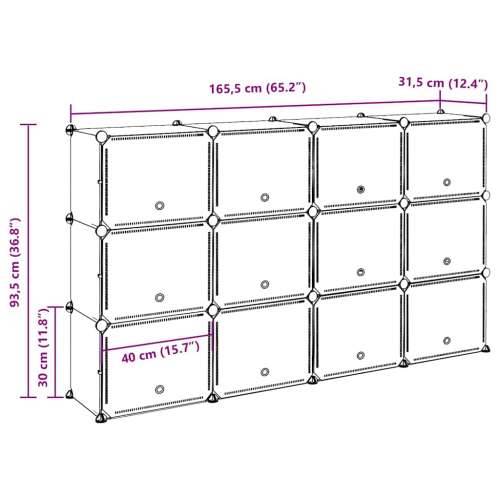 Organizator za kocke za pohranu s 12 kocki i vratima crni PP - 165.5 x 31.5 x 93.5 cm 1 Cijena