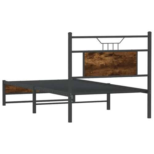 Okvir kreveta bez madraca dimljena boja hrasta 80x200 cm drveni - Dimljeni hrast 80 x 200 cm s uzglavljem i dvostrukim niskim po Cijena