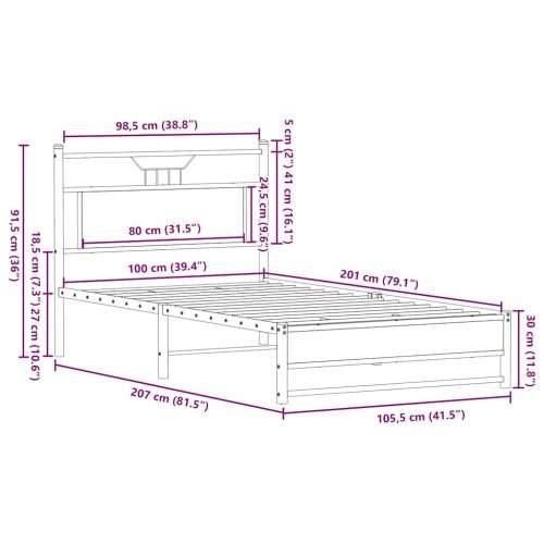 Okvir kreveta bez madraca boja hrasta 100 x 200 cm drveni - Dimljeni hrast 100 x 200 cm s uzglavljem i dvostrukim niskim podnožj Cijena