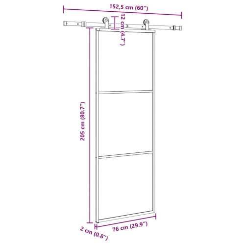 Klizna vrata s priborom 76 x 205 cm od ESG stakla i aluminija - 76 x 205 cm (152.5 cm) 1 2 vodoravne šipke Cijena