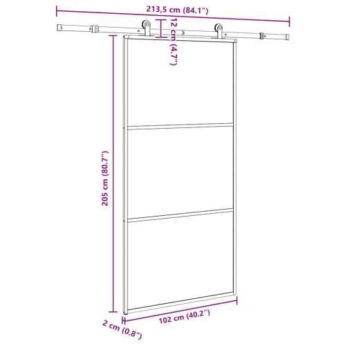 Klizna vrata s okovom 102x205 cm ESG staklo i aluminij - 102 x 205 cm (213.5 cm) 1 2 vodoravne šipke Cijena