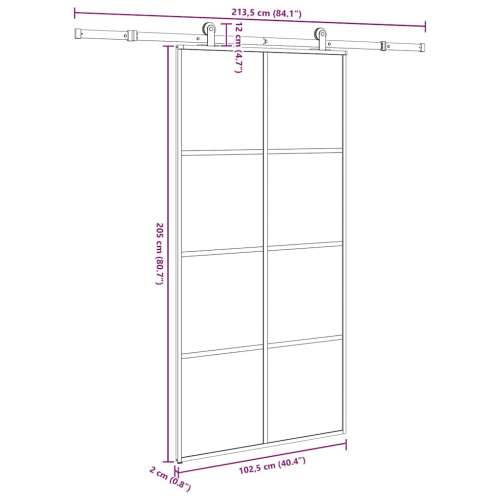 Klizna vrata s priborom 102,5x205 cm od stakla ESG i aluminija - 102.5 x 205 cm (213.5 cm) 1 matt Cijena