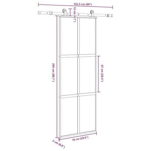 Klizna vrata s priborom 76 x 205 cm kaljeno staklo i aluminij - 76 x 205 cm (152.5 cm) 1 Rešetke 3 x 2 matt and transparent Cijena