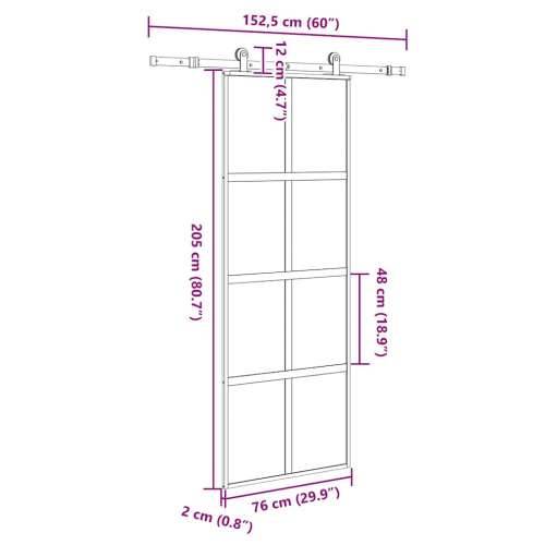 Klizna vrata s priborom 76 x 205 cm kaljeno staklo i aluminij - 76 x 205 cm (152.5 cm) 1 matt and transparent Cijena