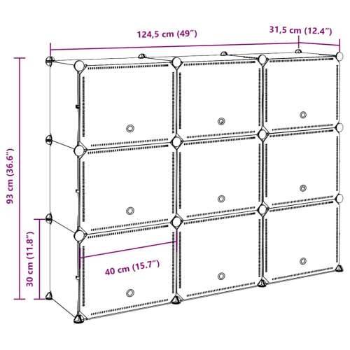 Organizator za kocke za pohranu s 9 kocki i vratima crni PP - 124.5 x 31.5 x 93 cm 1 Cijena