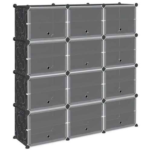 Organizator za kocke za pohranu s 12 kocki i vratima crni PP - 124.5 x 31.5 x 123.5 cm 1 Cijena