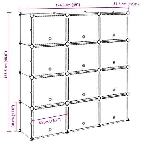 Organizator za kocke za pohranu s 12 kocki i vratima crni PP - 124.5 x 31.5 x 123.5 cm 1 Cijena