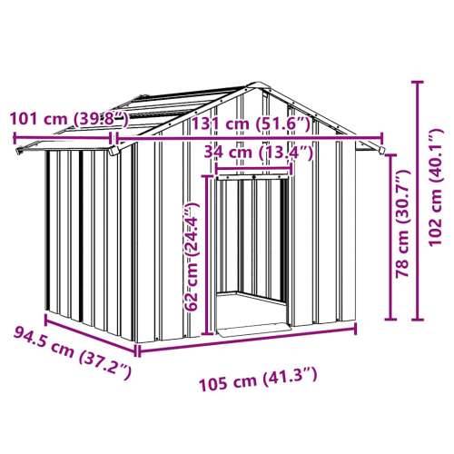 Kućica za pse s krovom 131x101x102 cm pocinčani čelik - Siva 131 x 101 x 102 cm Cijena