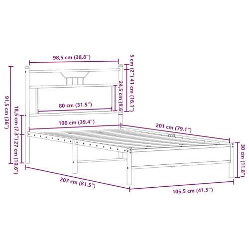 Okvir kreveta bez madraca boja hrasta sonome 100x200 cm drveni - sonoma hrast 100 x 200 cm s uzglavljem i niskim podnožjem Cijena