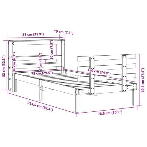 Okvir kreveta s uzglavljem bijeli 75x190 cm od borovine Cijena