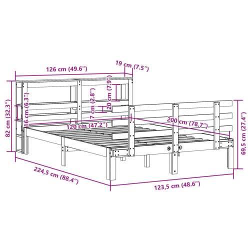Okvir za krevet s uzglavljem 120 x 200 cm od masivne borovine Cijena