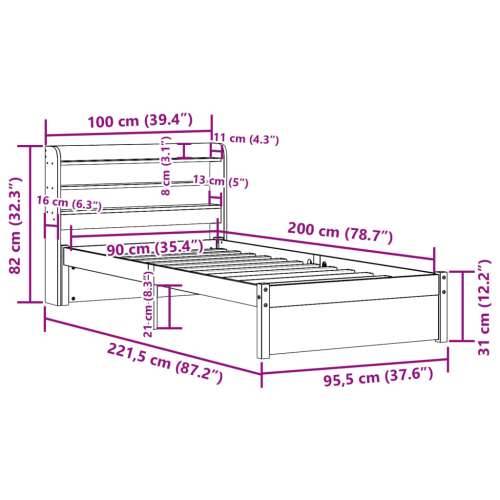 Okvir kreveta s uzglavljem 90 x 200 cm od masivne borovine - Smeđa 90 x 200 cm Cijena