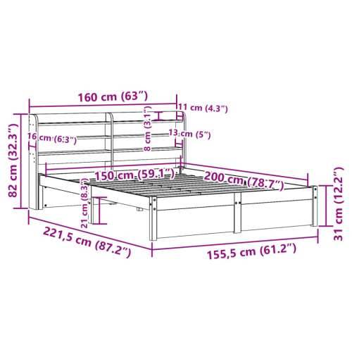 Okvir za krevet s uzglavljem bijeli 150 x 200 cm borovina - Bijela 150 x 200 cm Cijena