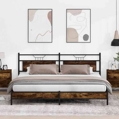 Metalni okvir kreveta bez madraca boja hrasta 193x203 cm - Dimljeni hrast 193 x 203 cm s uzglavljem i niskim podnožjem Cijena