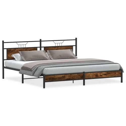 Metalni okvir kreveta bez madraca boja hrasta 193x203 cm - Dimljeni hrast 193 x 203 cm s uzglavljem i niskim podnožjem Cijena