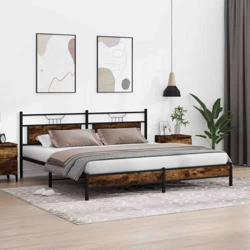 Metalni okvir kreveta bez madraca boja hrasta 193x203 cm - Dimljeni hrast 193 x 203 cm s uzglavljem i niskim podnožjem Cijena