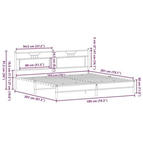 Metalni okvir kreveta bez madraca boja hrasta 193x203 cm - Dimljeni hrast 193 x 203 cm s uzglavljem i niskim podnožjem Cijena