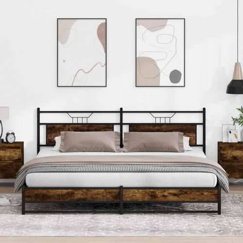 Metalni okvir kreveta bez madraca boja hrasta 193x203 cm - Dimljeni hrast 193 x 203 cm s uzglavljem i dvostrukim niskim podnožje Cijena