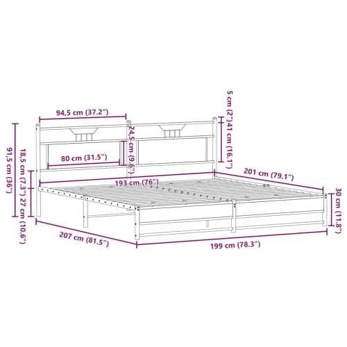 Metalni okvir kreveta bez madraca boja hrasta 193x203 cm - Dimljeni hrast 193 x 203 cm s uzglavljem i dvostrukim niskim podnožje Cijena