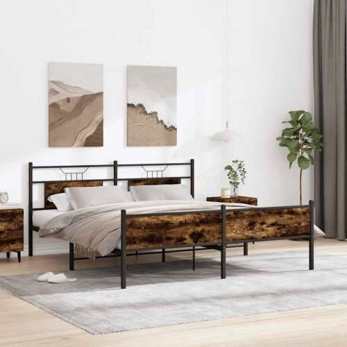 Metalni okvir kreveta bez madraca boja hrasta 160x200 cm - Dimljeni hrast 160 x 200 cm s uzglavljem i visokim podnožjem Cijena