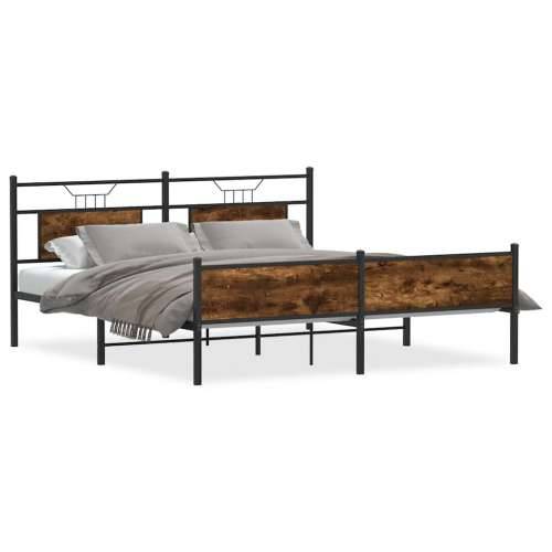 Metalni okvir kreveta bez madraca boja hrasta 160x200 cm - Dimljeni hrast 160 x 200 cm s uzglavljem i visokim podnožjem Cijena