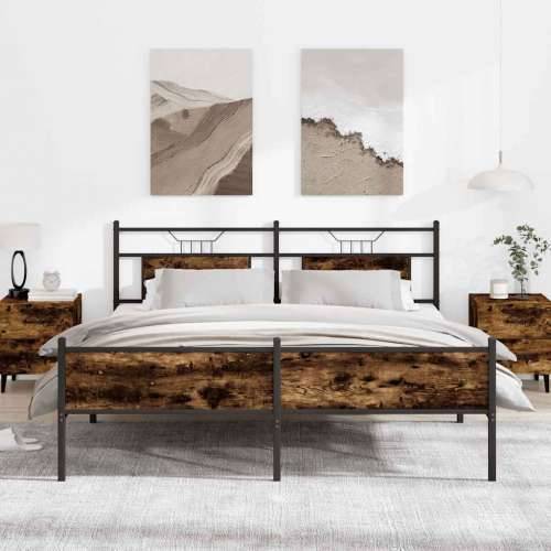 Metalni okvir kreveta bez madraca boja hrasta 160x200 cm - Dimljeni hrast 160 x 200 cm s uzglavljem i visokim podnožjem Cijena