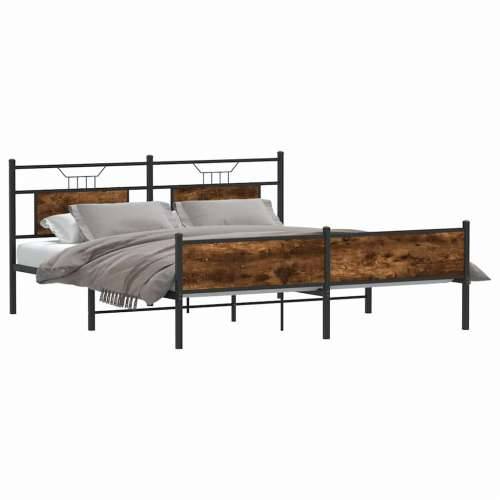 Metalni okvir kreveta bez madraca boja hrasta 160x200 cm - Dimljeni hrast 160 x 200 cm s uzglavljem i visokim podnožjem Cijena