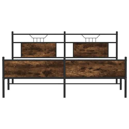 Metalni okvir kreveta bez madraca boja hrasta 160x200 cm - Dimljeni hrast 160 x 200 cm s uzglavljem i visokim podnožjem Cijena