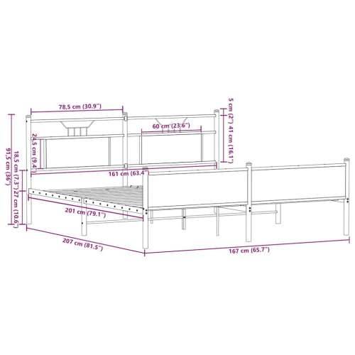 Metalni okvir kreveta bez madraca boja hrasta 160x200 cm - Dimljeni hrast 160 x 200 cm s uzglavljem i visokim podnožjem Cijena