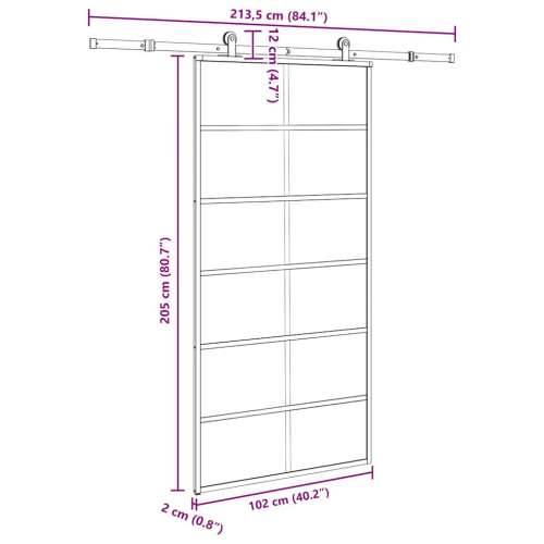 Klizna vrata s okovom 102x205 cm ESG staklo i aluminij - 102 x 205 cm (213.5 cm) 1 Rešetke 6 x 2 Cijena