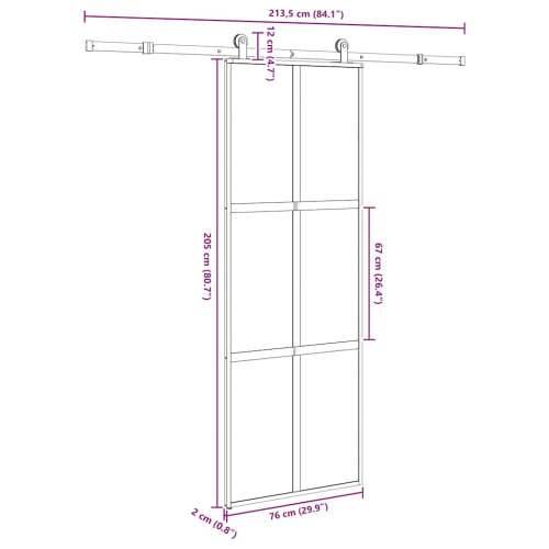 Klizna vrata s priborom 76 x 205 cm kaljeno staklo i aluminij - 76 x 205 cm (213.5 cm) 1 Rešetke 3 x 2 matt and transparent Cijena