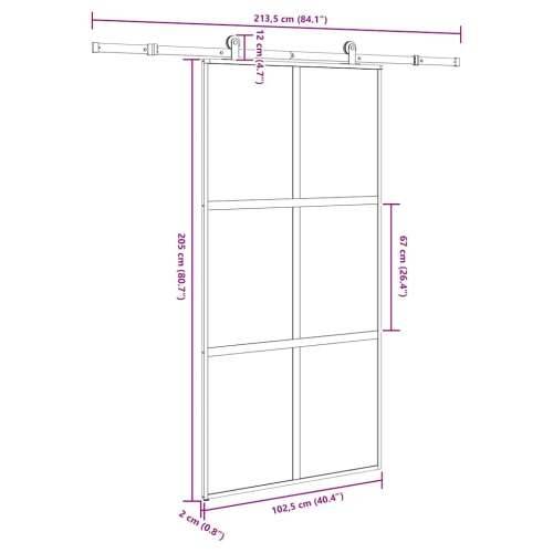 Klizna vrata s priborom 102,5x205 cm kaljeno staklo i aluminij - 102.5 x 205 cm (213.5 cm) 1 Rešetke 3 x 2 Tamna prozirna Cijena