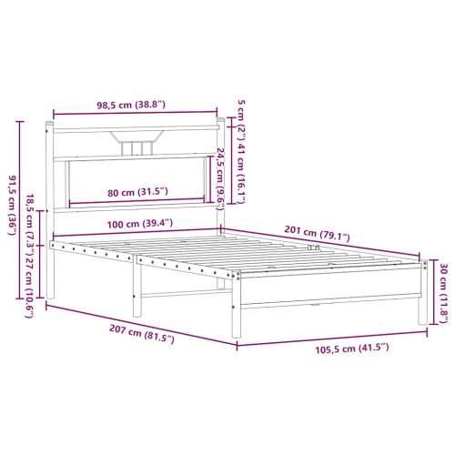 Okvir kreveta bez madraca boja hrasta 100 x 200 cm drveni - Dimljeni hrast 100 x 200 cm s uzglavljem i niskim podnožjem Cijena
