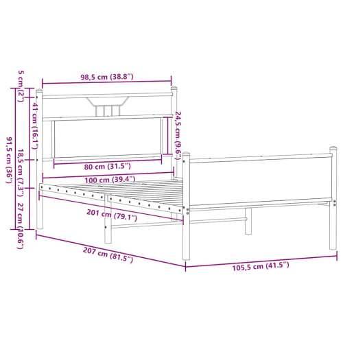 Okvir kreveta bez madraca boja hrasta 100 x 200 cm drveni - Dimljeni hrast 100 x 200 cm s uzglavljem i visokim podnožjem Cijena