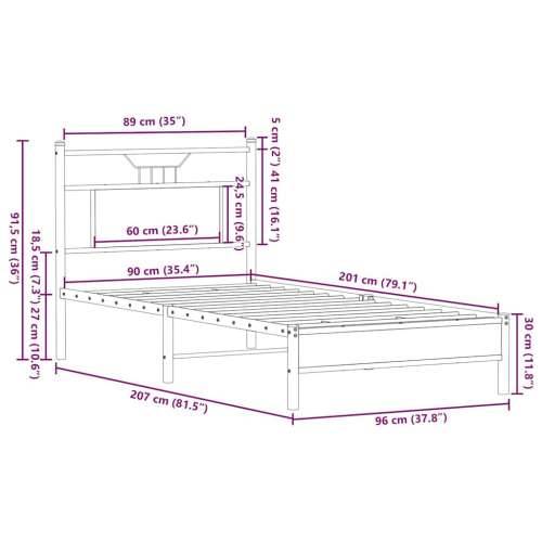 Okvir kreveta bez madraca boja hrasta sonome 90 x 200 cm drveni - sonoma hrast 90 x 200 cm s uzglavljem i niskim podnožjem Cijena