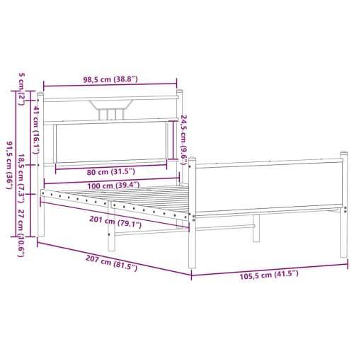 Okvir kreveta bez madraca boja hrasta sonome 100x200 cm drveni - sonoma hrast 100 x 200 cm s uzglavljem i visokim podnožjem Cijena