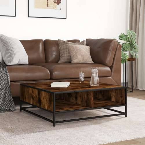 Stol za kavu dimljeni hrast konstruirano drvo i metal - smoked oak and black 80 x 80 x 30 cm 1 Cijena