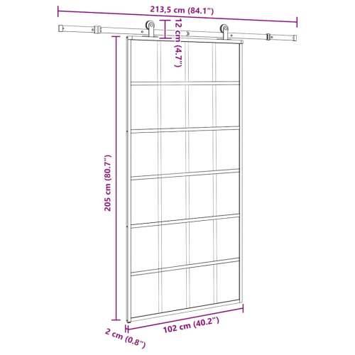 Klizna vrata s okovom 102x205 cm ESG staklo i aluminij - 102 x 205 cm (213.5 cm) 1 Rešetke 6 x 4 Cijena