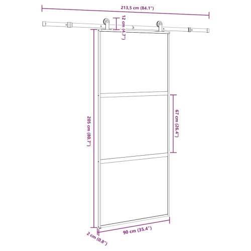 Klizna vrata s priborom 90 x 205 cm kaljeno staklo i aluminij - 90 x 205 cm (213.5 cm) 1 2 vodoravne šipke matt and transparent Cijena