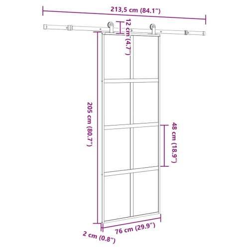 Klizna vrata s priborom 76 x 205 cm kaljeno staklo i aluminij - 76 x 205 cm (213.5 cm) 1 matt and transparent Cijena