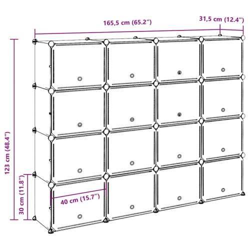 Organizator za kocke za pohranu sa 16 kocki i vratima crni PP - 165.5 x 31.5 x 123 cm 1 Cijena